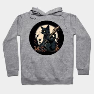 Cat Playing Guitar Vintage - Black Cat Guitar Hoodie